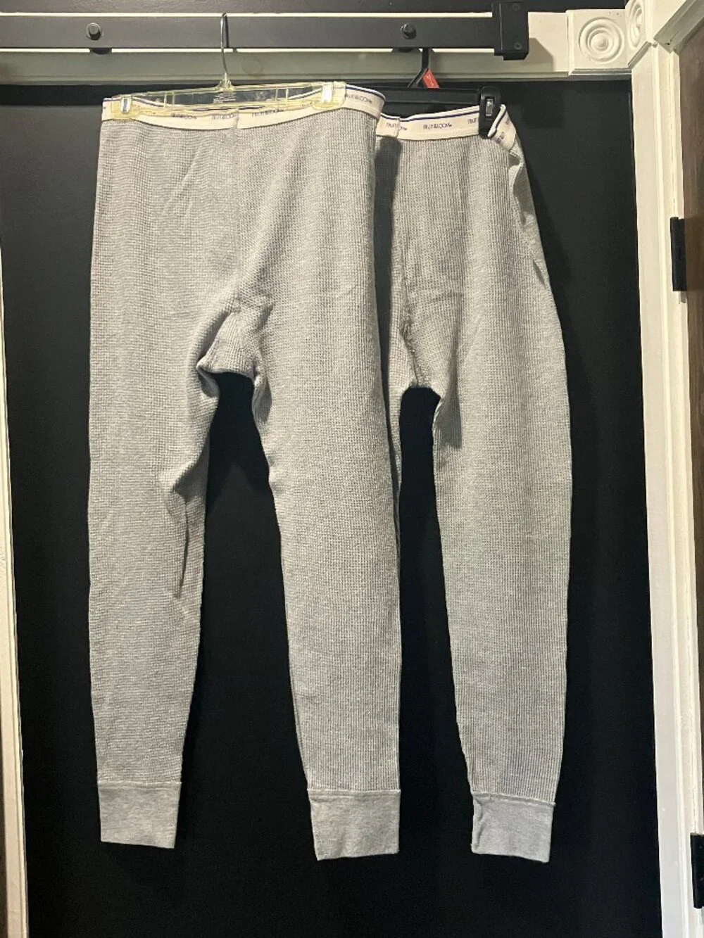 Set of 2 Men's Fruit of the Loom Gray Waffle Knit Thermal Under Pants size Large
